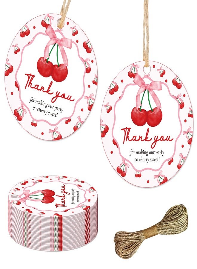 Merrystorm 50Pcs Cherry Thank You Tags Cherry Bow Themed Party Decorations She's The Cherry on Top Party Favor Tags Coquette Cherry Gift Tags with String for Girls Birthday Party Engagement Bachelorette Party - Image 1